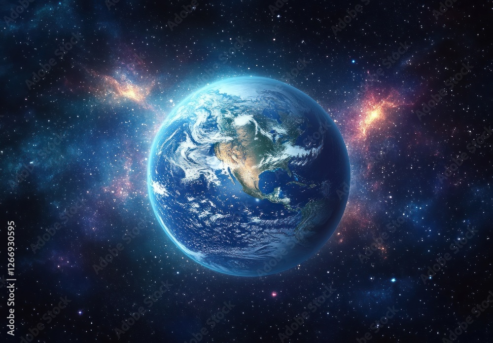 Fototapeta premium Stunning Digital Painting of Earth in Space with Stars and Nebulae in Sci-Fi Style