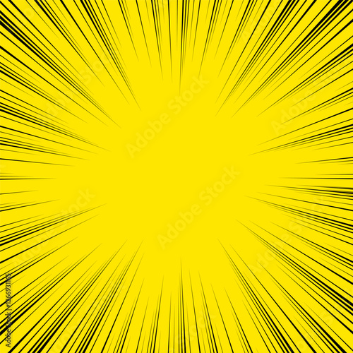 Yellow Comic Burst Background with Speed Lines and Bright Light Effect