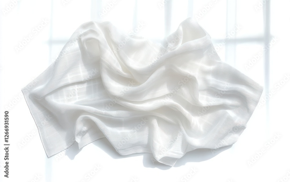 Obraz premium Elegant White Twill Silk Scarf Flat Lay Mockup Top View Crumpled Texture