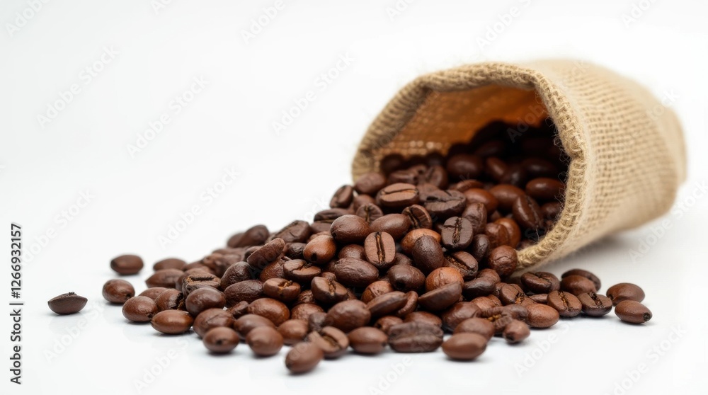 Fototapeta premium Spilled Roasted Coffee Beans from Burlap Sack