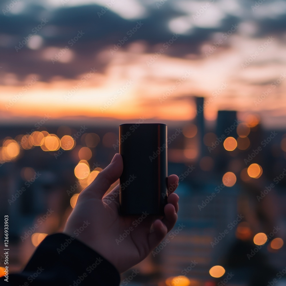 Fototapeta premium Sunset Cityscape with Power Bank