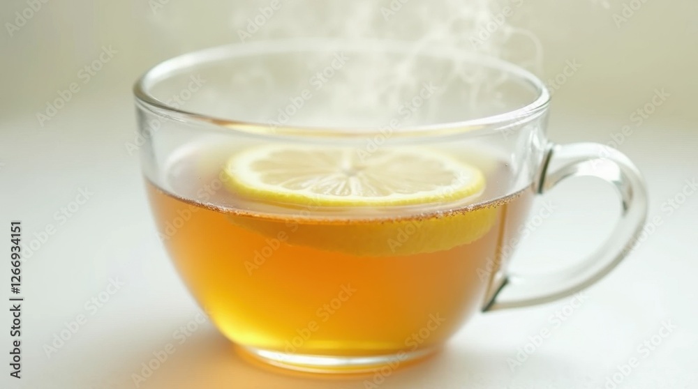 Steaming Cup of Herbal Tea with Lemon Slice