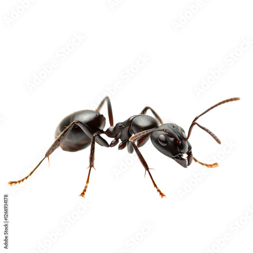 realistic black ant with detailed features, showcasing its segmented body and antennae. This insect is often found in various environments, symbolizing teamwork and industriousness