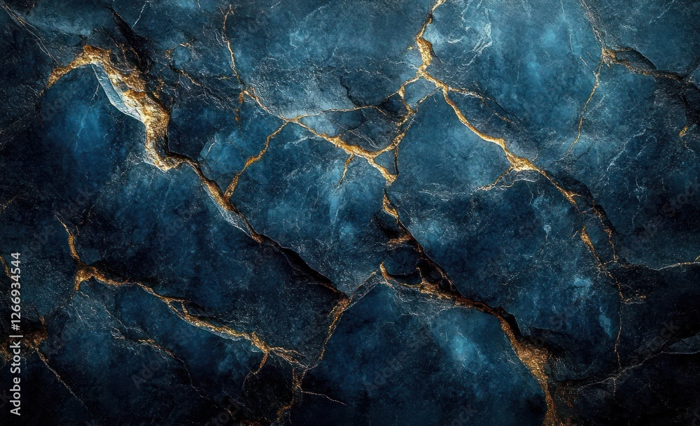 Fototapeta premium Elegant Dark Blue Marble Background with Golden Veins Textured Surface