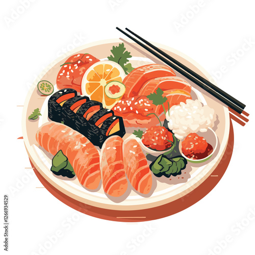 food, asian, restaurant, japanese, meal, delicious, sushi, cuisine, chinese, fresh, japan, rice, japanese food, japanese cuisine, smile, tasty, woman, illustration, man, gourmet, art, background, tabl