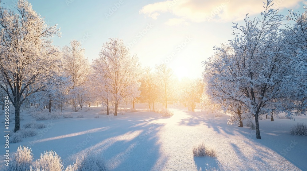 Snow covered trees in a winter wonderland sunrise Snow covered trees in a winter wonderland sunrise