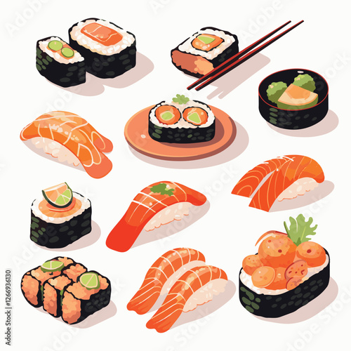 food, asian, restaurant, japanese, meal, delicious, sushi, cuisine, chinese, fresh, japan, rice, japanese food, japanese cuisine, smile, tasty, woman, illustration, man, gourmet, art, background, tabl