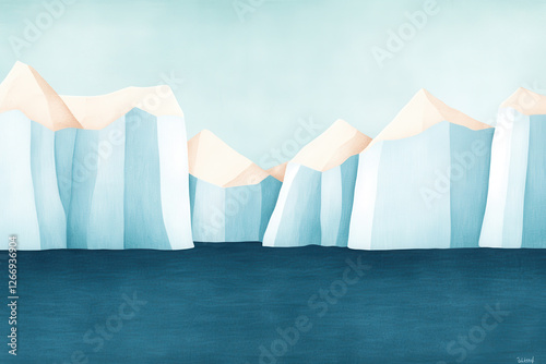 Minimalist Digital Illustration of Arctic Icebergs in Calm Waters
