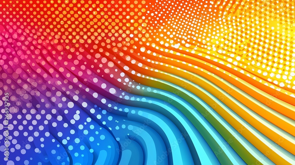 Obraz premium Vibrant abstract wave pattern with colorful gradients and dotted textures, ideal for backgrounds