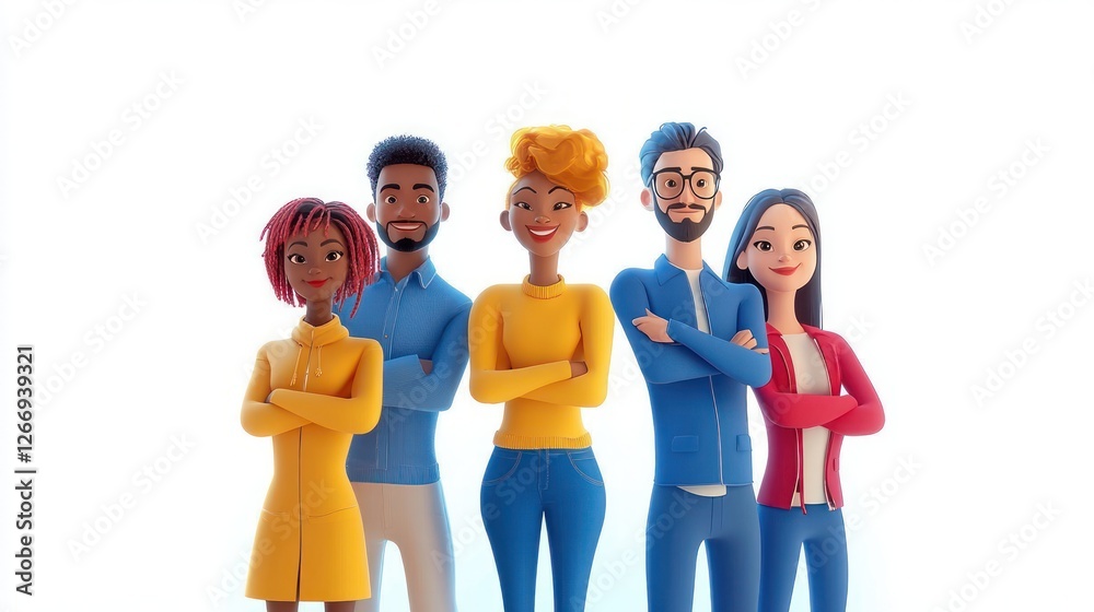 Business Teamwork Cartoon Characters in Modern Workspace with Presentation and Discussion Business Teamwork Cartoon Characters in Modern Workspace with Presentation and Discussion