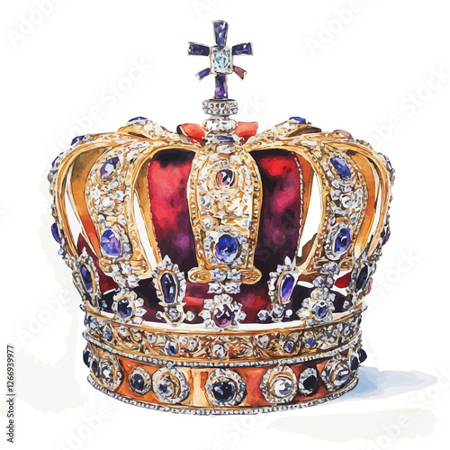 The watercolor painting of the Imperial State Crown captures its royal grandeur and intricate details.
