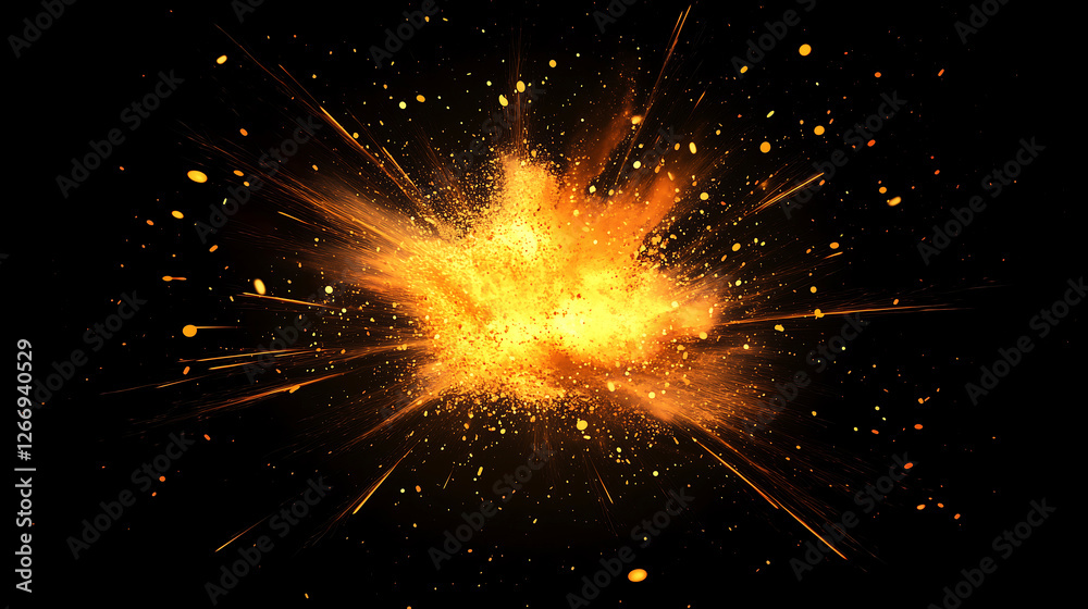 Obraz premium Fiery Explosion with Sparks & Flames – Perfect for Energy, Action & Dramatic Effects, Ideal for action scenes, sci-fi visuals, and dramatic effects.