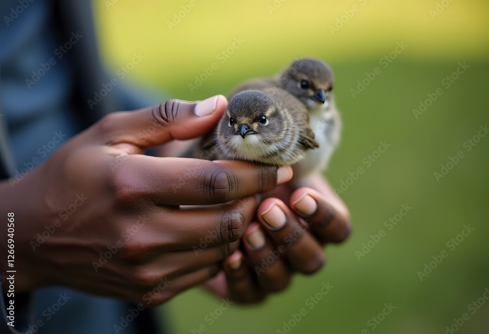 Close-Up Shot of Caring Hands Gently Holding a Small Bird Close-Up Shot of Caring Hands Gently Holding a Small Bird