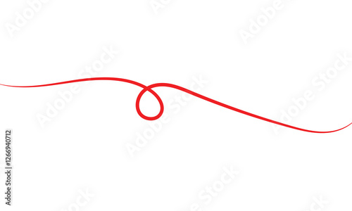 Red thread isolates on a white background. Red thread looped in a circle form, symbolizing vector. Line of red yarn, long red thread. 