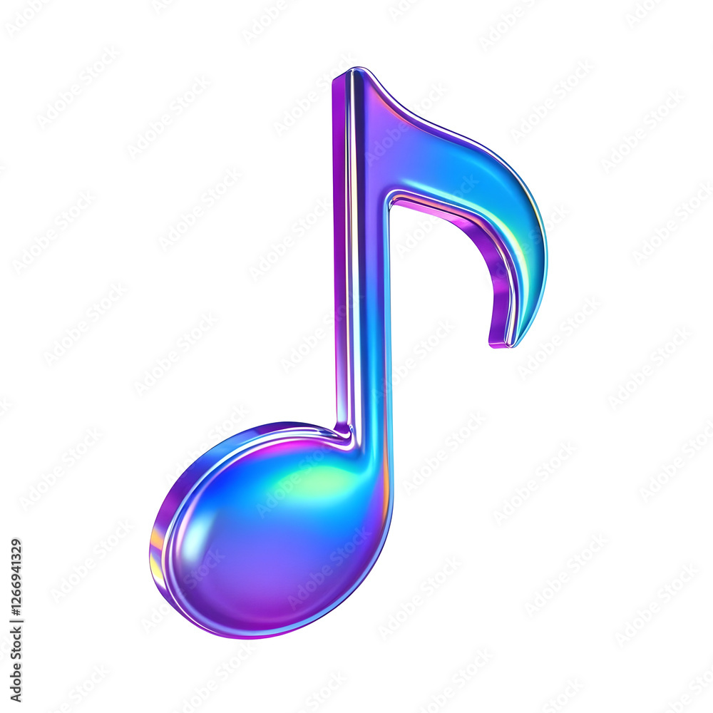 A futuristic 3D-rendered music note icon, glowing slightly with a neon gradient effect. The note A futuristic 3D-rendered music note icon, glowing slightly with a neon gradient effect. The note
