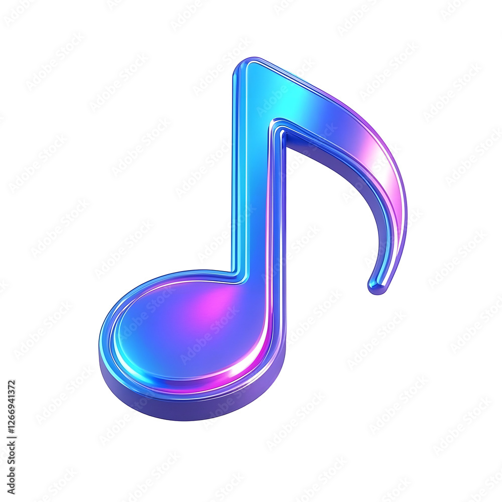 A futuristic 3D-rendered music note icon, glowing slightly with a neon gradient effect. The note A futuristic 3D-rendered music note icon, glowing slightly with a neon gradient effect. The note