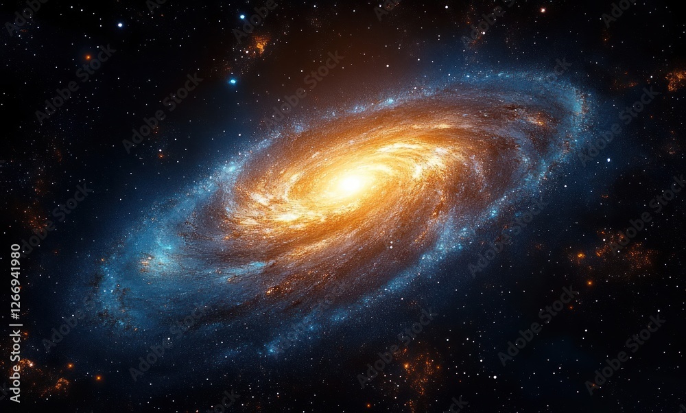 Obraz premium Majestic Spiral Galaxy with Bright Core and Starry Background