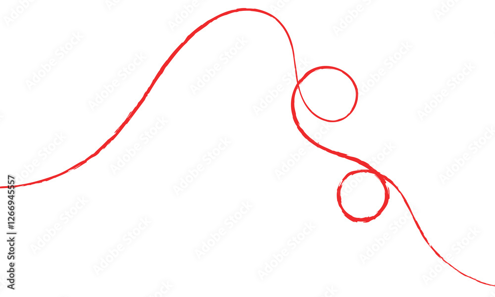 Red thread isolates on a white background. Red silk thread looped in a circle form, symbolizing vector thread of fate in Chinese tradition. .Line of red yarn, long red thread. Red thread isolates on a white background. Red silk thread looped in a circle form, symbolizing vector thread of fate in Chinese tradition. .Line of red yarn, long red thread.