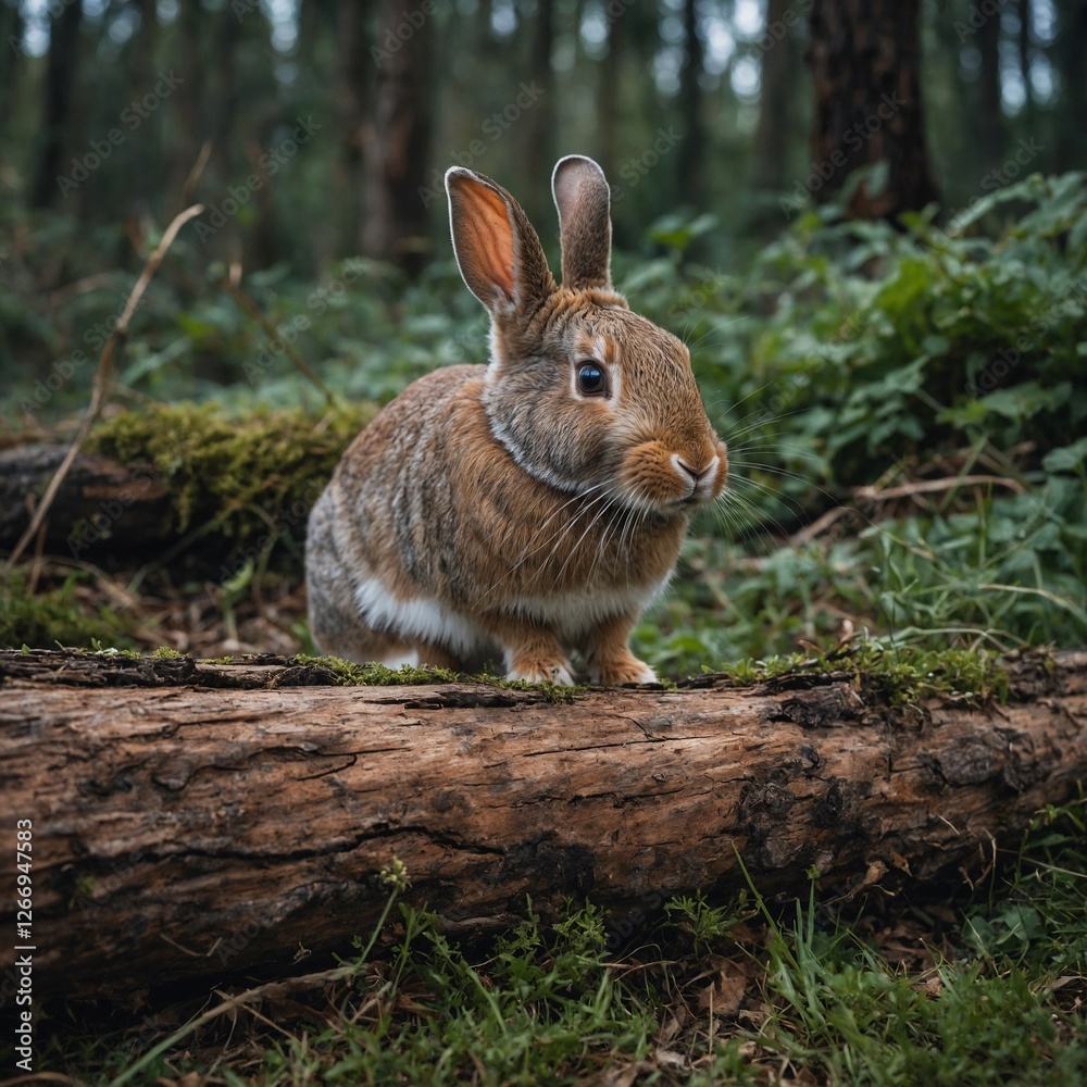 .A rabbit playing hide-and-seek behind a fallen log, its big eyes peering curiously around the edge. .A rabbit playing hide-and-seek behind a fallen log, its big eyes peering curiously around the edge.