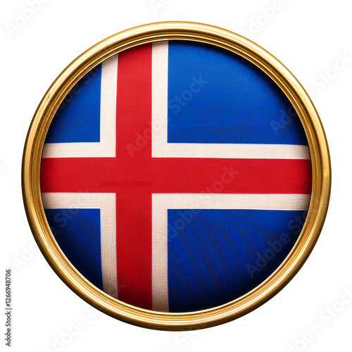 アイスランドの国旗のブローチ。白背景。(Icelandic flag brooch on white background.)
