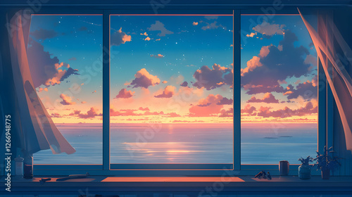 anime bedroom by the beach