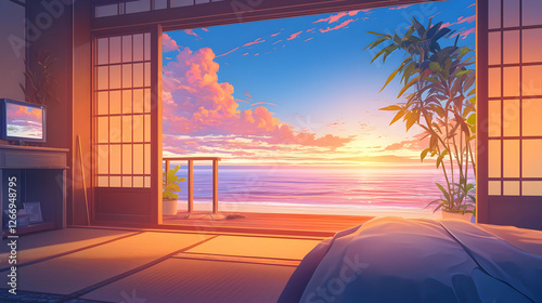 anime bedroom by the beach