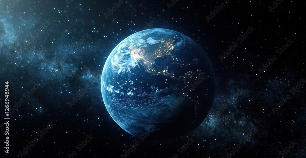 Stunning Earth from Space Hyper-Realistic Night View with Glowing City Lights and Vibrant Oceans Stunning Earth from Space Hyper-Realistic Night View with Glowing City Lights and Vibrant Oceans