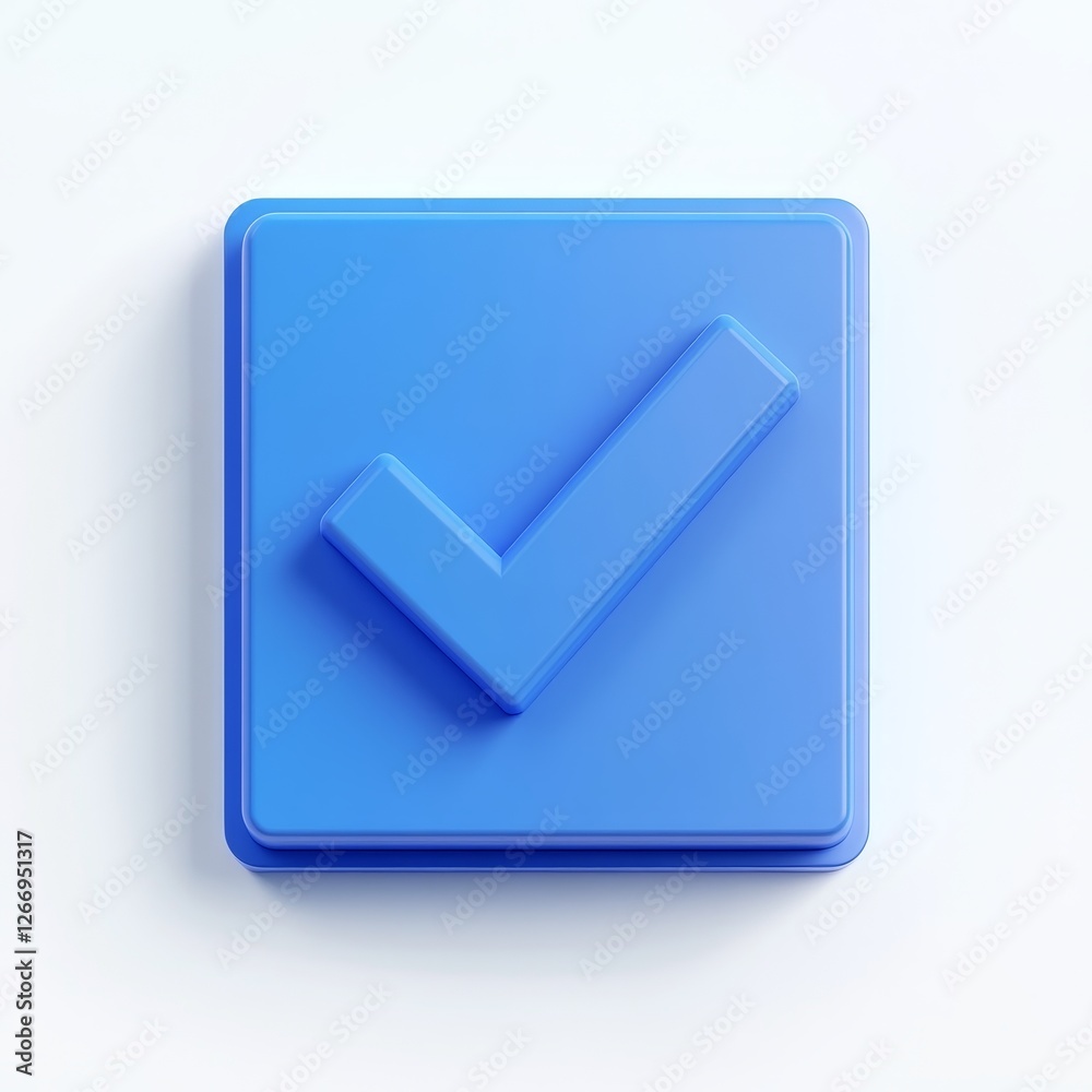 Blue checkmark in a square representing confirmation, designed with a modern 3D effect, ideal for digital communication and verification purposes Blue checkmark in a square representing confirmation, designed with a modern 3D effect, ideal for digital communication and verification purposes