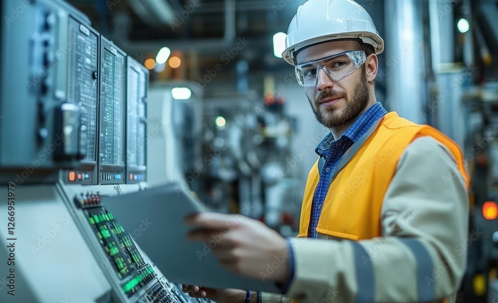 Engineers Collaborate in Industrial Control Room Discussing Electrical Systems and Equipment Engineers Collaborate in Industrial Control Room Discussing Electrical Systems and Equipment