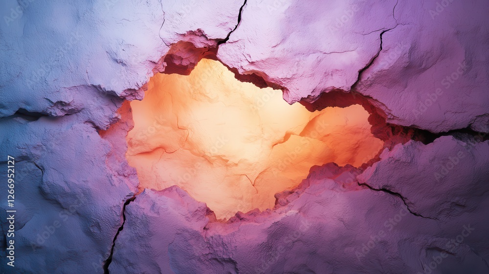 Naklejka premium Breaking through the surface colorful cracked wall abstract art studio environment close-up viewpoint