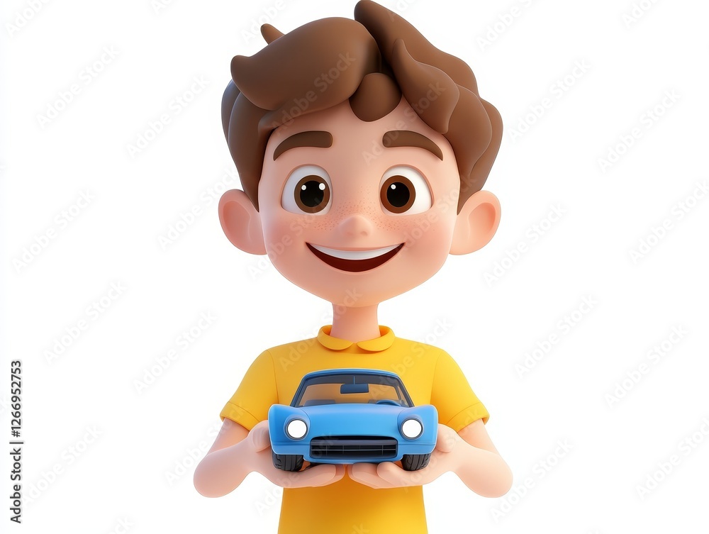 Cheerful cartoon boy with a big smile, playfully holding a colorful object, vibrant and engaging 3D illustration showcasing youthful joy. Cheerful cartoon boy with a big smile, playfully holding a colorful object, vibrant and engaging 3D illustration showcasing youthful joy.