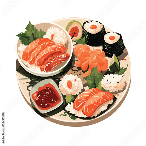 food, asian, restaurant, japanese, meal, delicious, sushi, cuisine, chinese, fresh, japan, rice, japanese food, japanese cuisine, smile, tasty, woman, illustration, man, gourmet, art, background, tabl