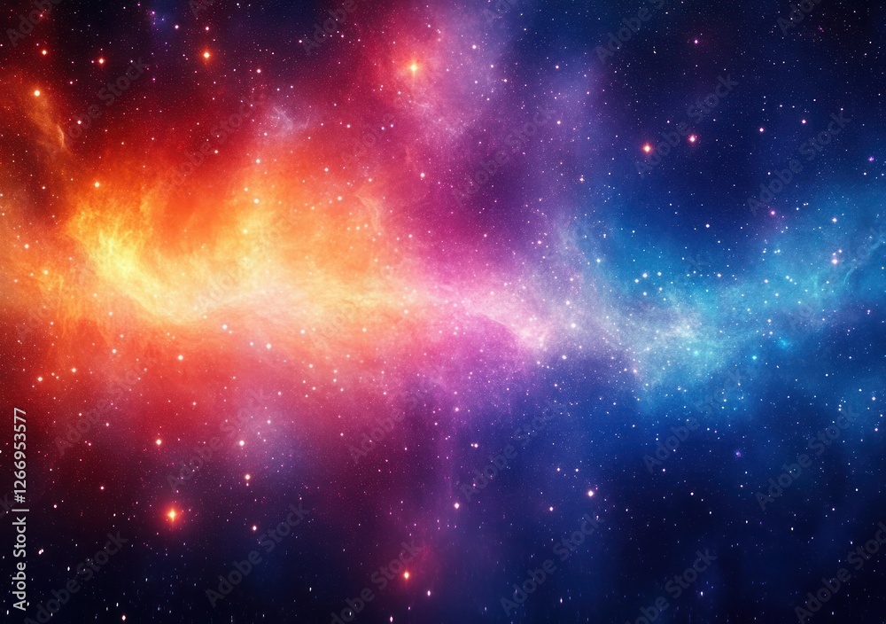 Obraz premium Vibrant Nebula in the Cosmic Galaxy Swirling Colors of Blue Purple and Orange with Ethereal Lighting
