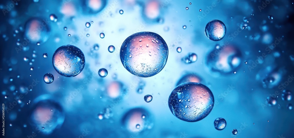 Floating Water Molecules in Surreal Style with Gradient Blue Background Floating Water Molecules in Surreal Style with Gradient Blue Background