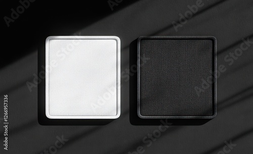 Minimalist black and white patch mockup with textured fabric surface