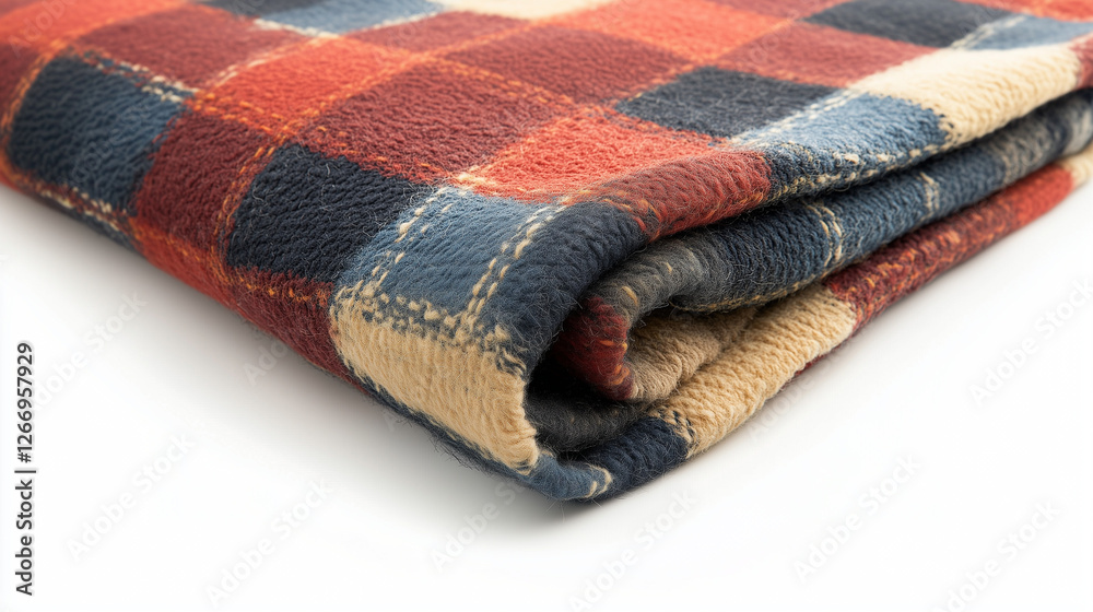 Cozy plaid blanket rolled up, warmth and comfort Cozy plaid blanket rolled up, warmth and comfort