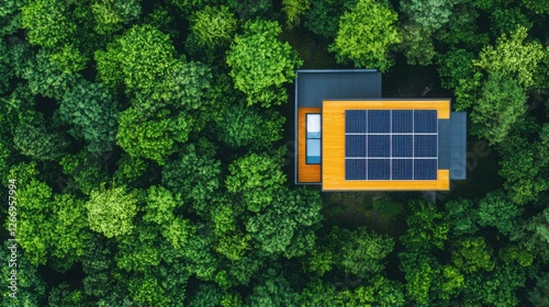 Modern Eco-Friendly Home Design with Solar Panels in Lush Green Environment
