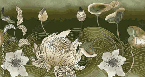 Traditional Indian kalamkari pattern. seamless pattern with lotus print pen kalamkari. kalamkari vector illustration. design for wallpaper, textile print, allover, digital print.
