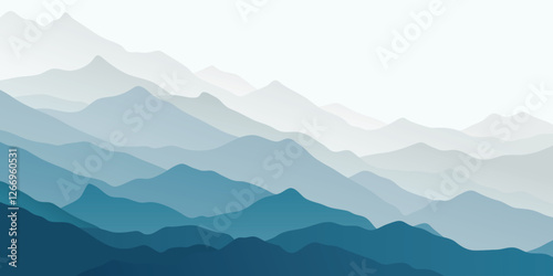 Vector illustration of mountains, minimalist landscape, ridge in the morning haze, mountain slope gradient