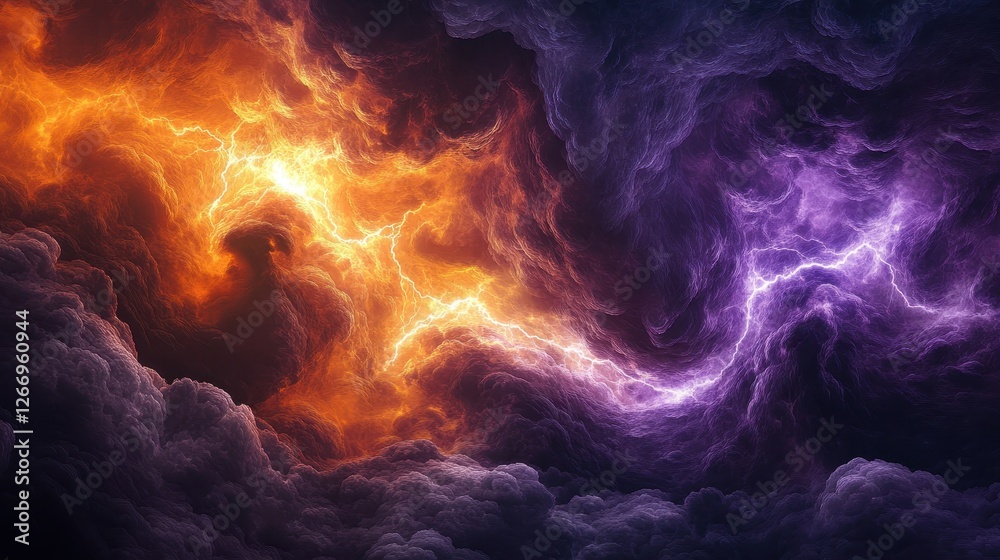 Fototapeta premium Dramatic Orange and Violet Lightning Storm