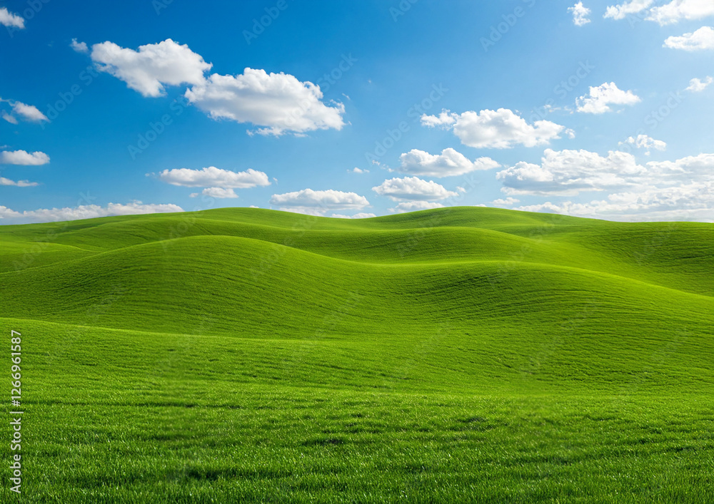 Rolling green hills under a blue sky Rolling green hills under a blue sky