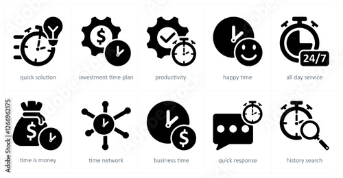 A set of 10 business icons as quick solution, investment time plan, productivity