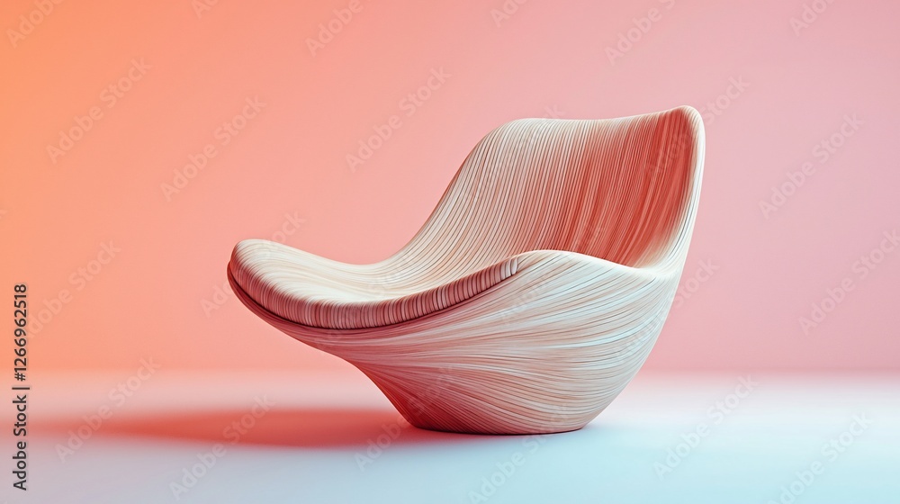 Modern sculptural chair design with smooth curves, vibrant gradient background, showcasing elegance Modern sculptural chair design with smooth curves, vibrant gradient background, showcasing elegance