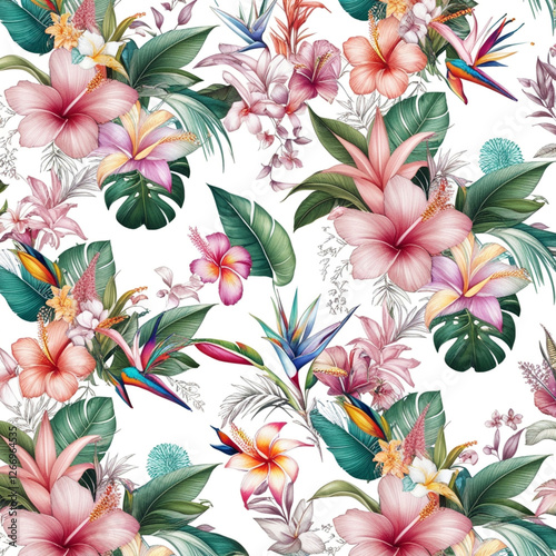 Trendy Floral pattern in the many kind of flowers. Tropical botanical . Seamless vector texture. Elegant template for fashion prints. Printing with in hand drawn style on white background.
