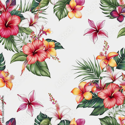 Trendy Floral pattern in the many kind of flowers. Tropical botanical . Seamless vector texture. Elegant template for fashion prints. Printing with in hand drawn style on white background.
