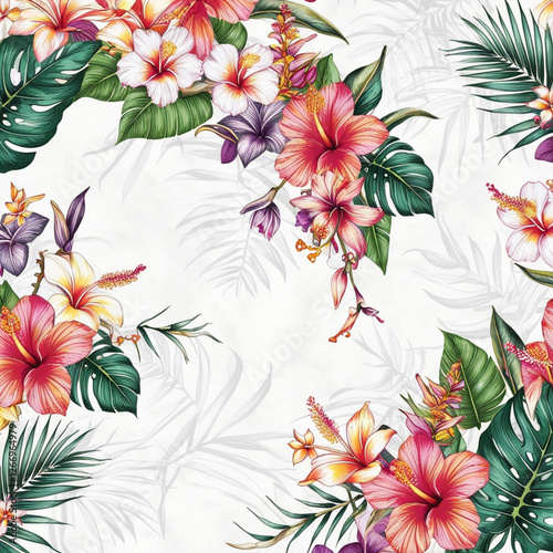 Trendy Floral pattern in the many kind of flowers. Tropical botanical . Seamless vector texture. Elegant template for fashion prints. Printing with in hand drawn style on white background.
