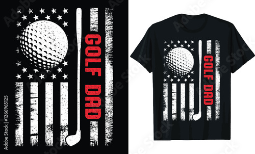 Distressed American Flag Golf Dad T-Shirt Design