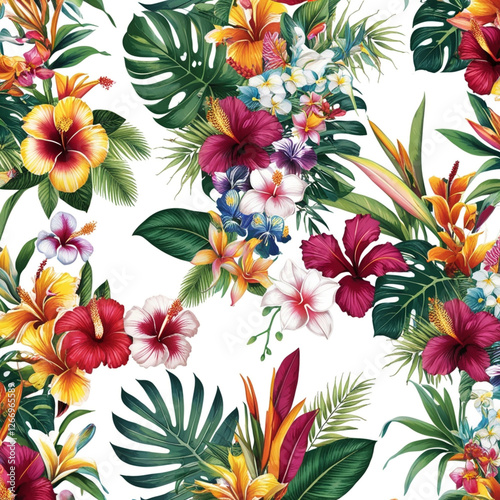 Trendy Floral pattern in the many kind of flowers. Tropical botanical . Seamless vector texture. Elegant template for fashion prints. Printing with in hand drawn style on white background.
