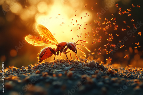 Giant Ant Queen Commands Her Colony at Sunset