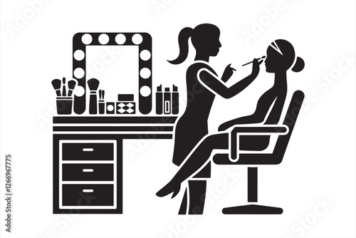 Silhouette of Makeup Artist and Client in Beauty Studio